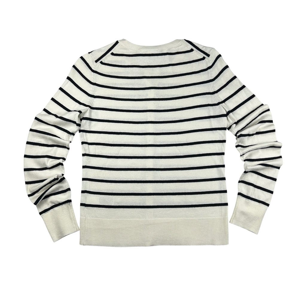 Gap Womens XS Crewneck Cardigan Sweater White Navy Blue Striped Cotton - Picture 2 of 10